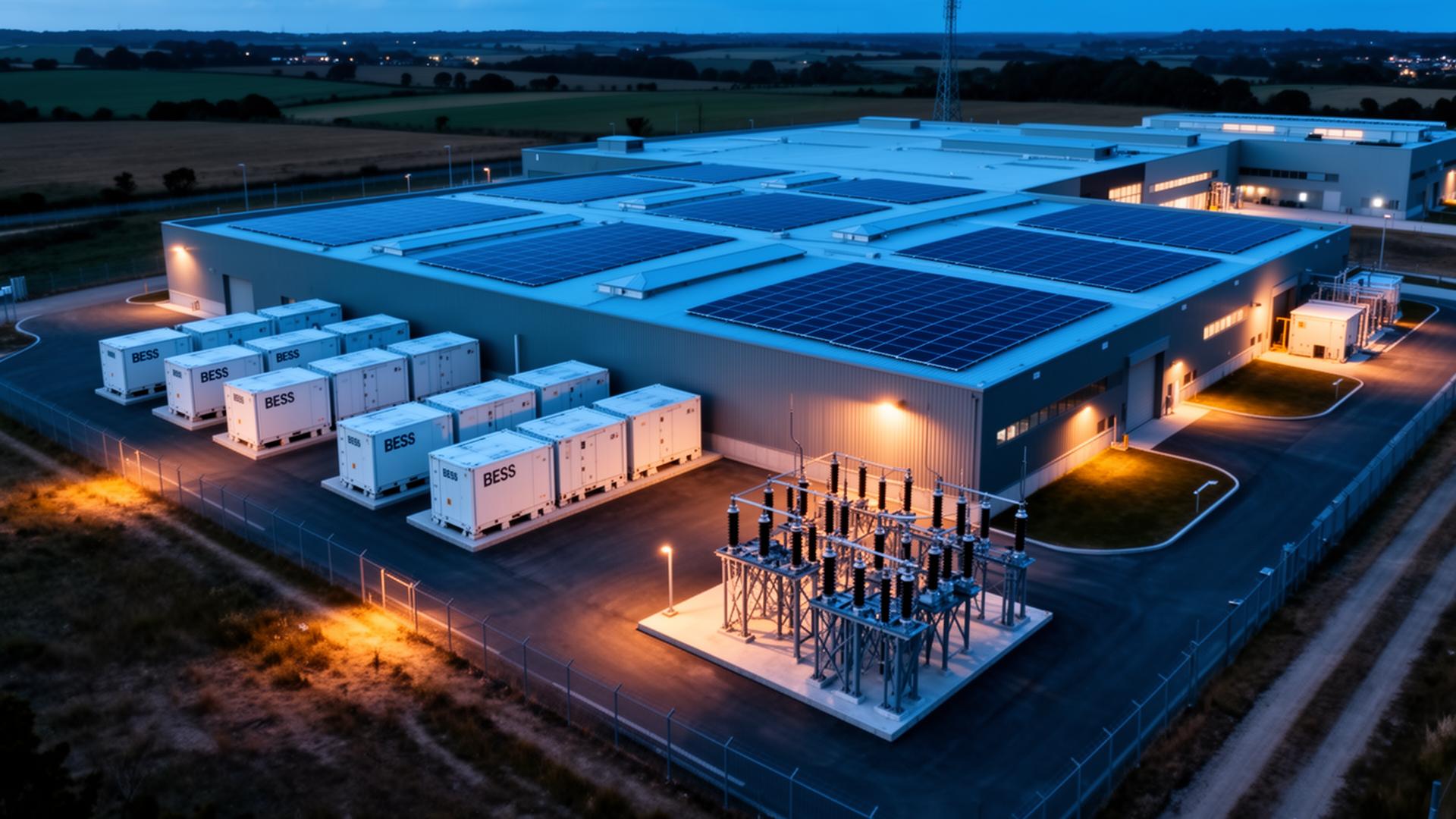 Energy infrastructure with BESS, PV and a switchboard — Brainergy reference